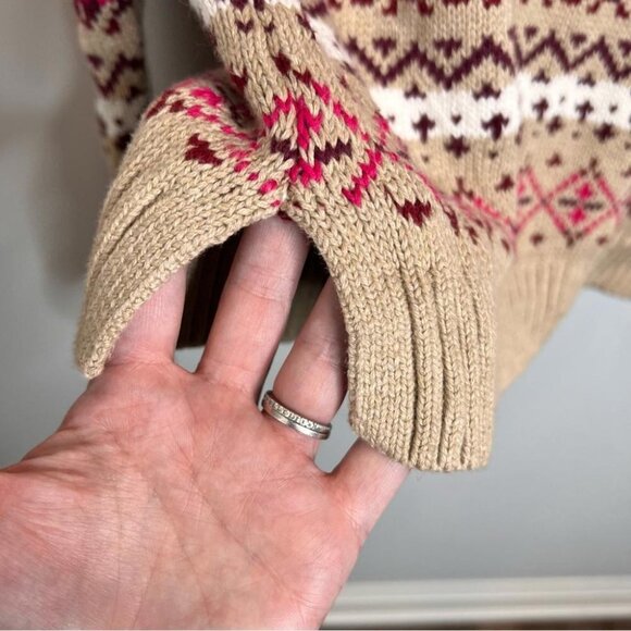 Lands End Womens Size Small Tan Pink Fairisle V Neck Cotton Sweater Holidays - Picture 5 of 11